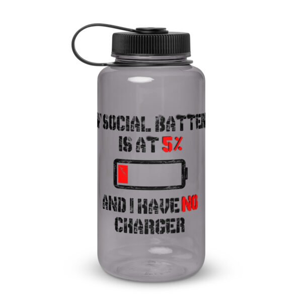 “My Social Battery is at 5% and I Have No Charger” Wide Mouth Plastic Water Bottle - Image 2