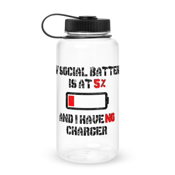 “My Social Battery is at 5% and I Have No Charger” Wide Mouth Plastic Water Bottle - Image 3